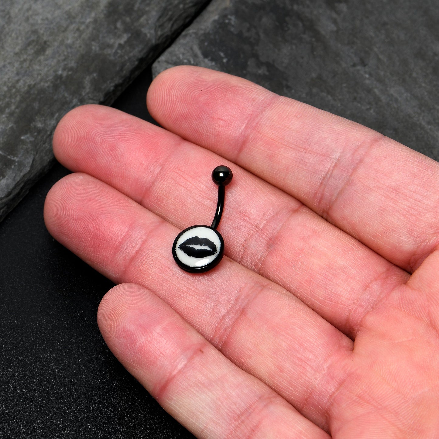 Black Glow in the Dark Lipstick Kiss Mark Belly Ring by Onyx O