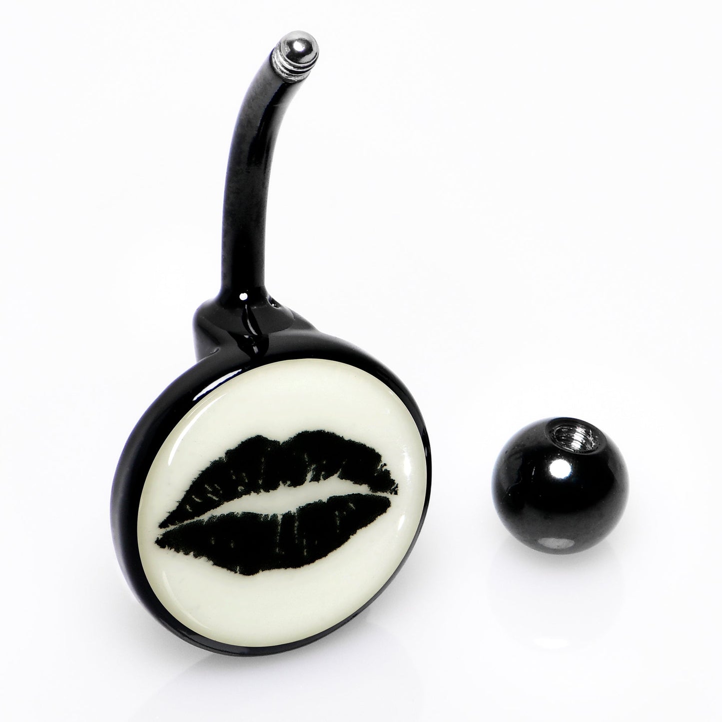 Black Glow in the Dark Lipstick Kiss Mark Belly Ring by Onyx O