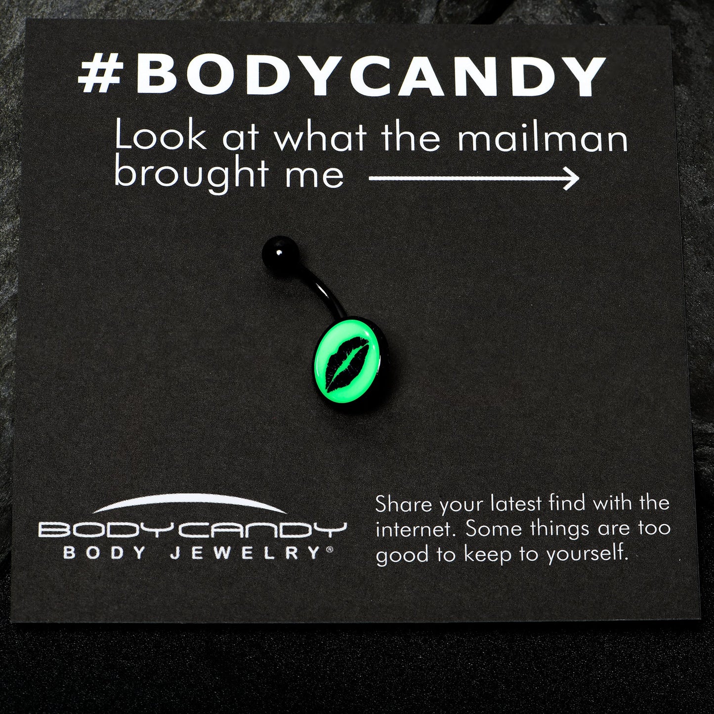 Black Glow in the Dark Lipstick Kiss Mark Belly Ring by Onyx O