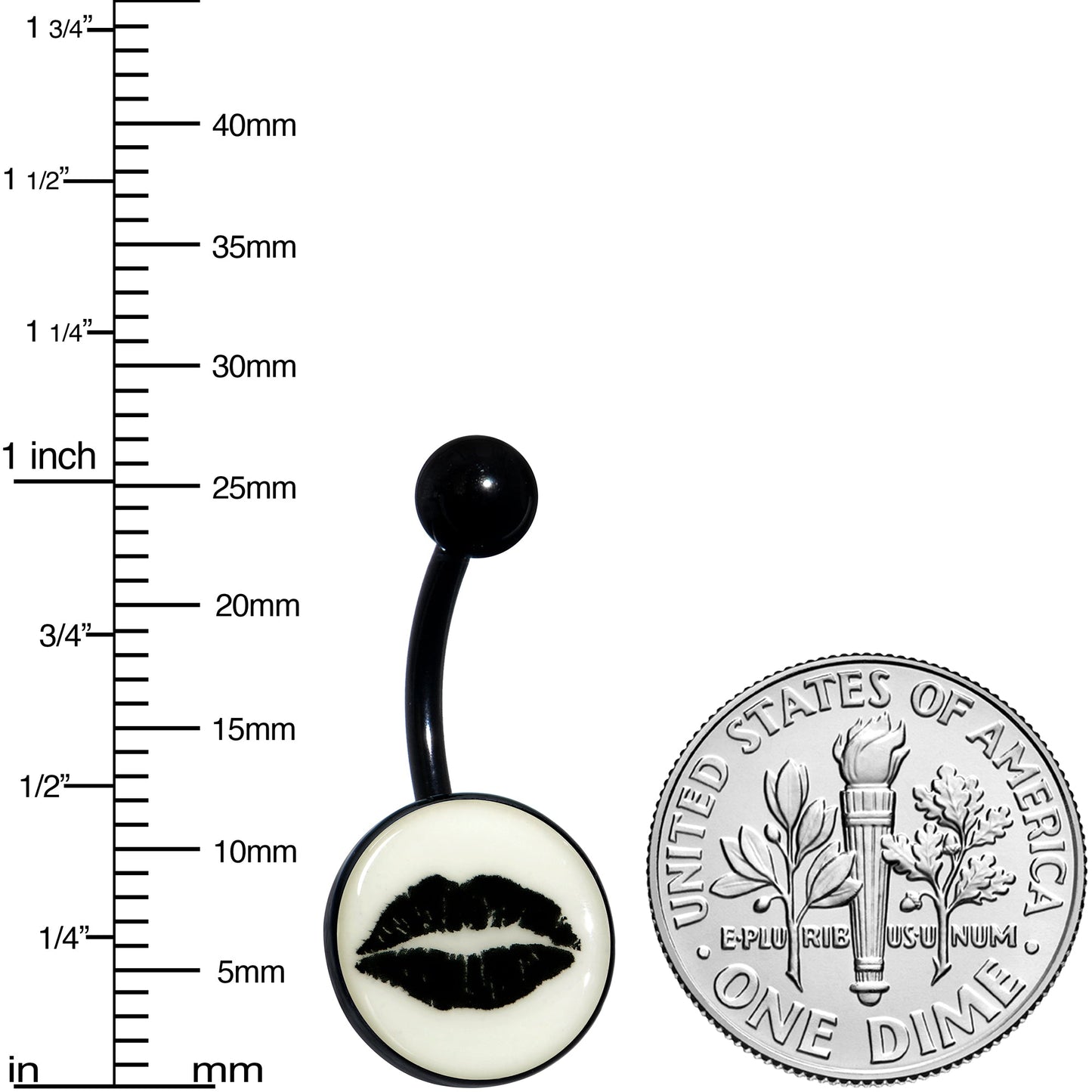 Black Glow in the Dark Lipstick Kiss Mark Belly Ring by Onyx O