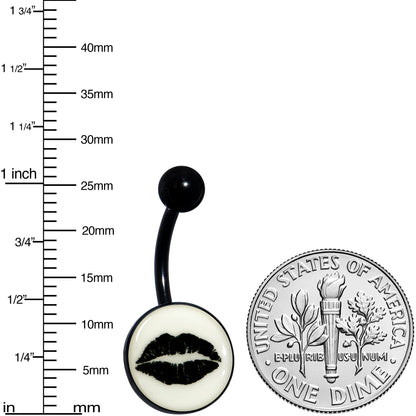 Black Glow in the Dark Lipstick Kiss Mark Belly Ring by Onyx O