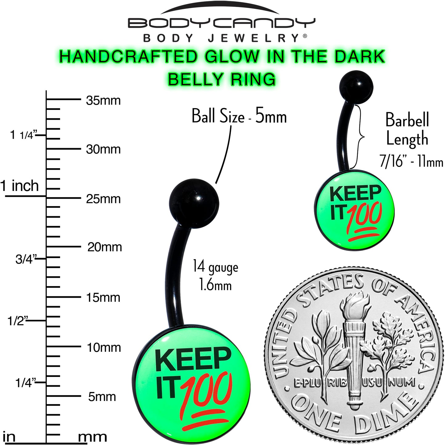 Glow in the Dark Black Keep it 100 Belly Ring by Onyx O