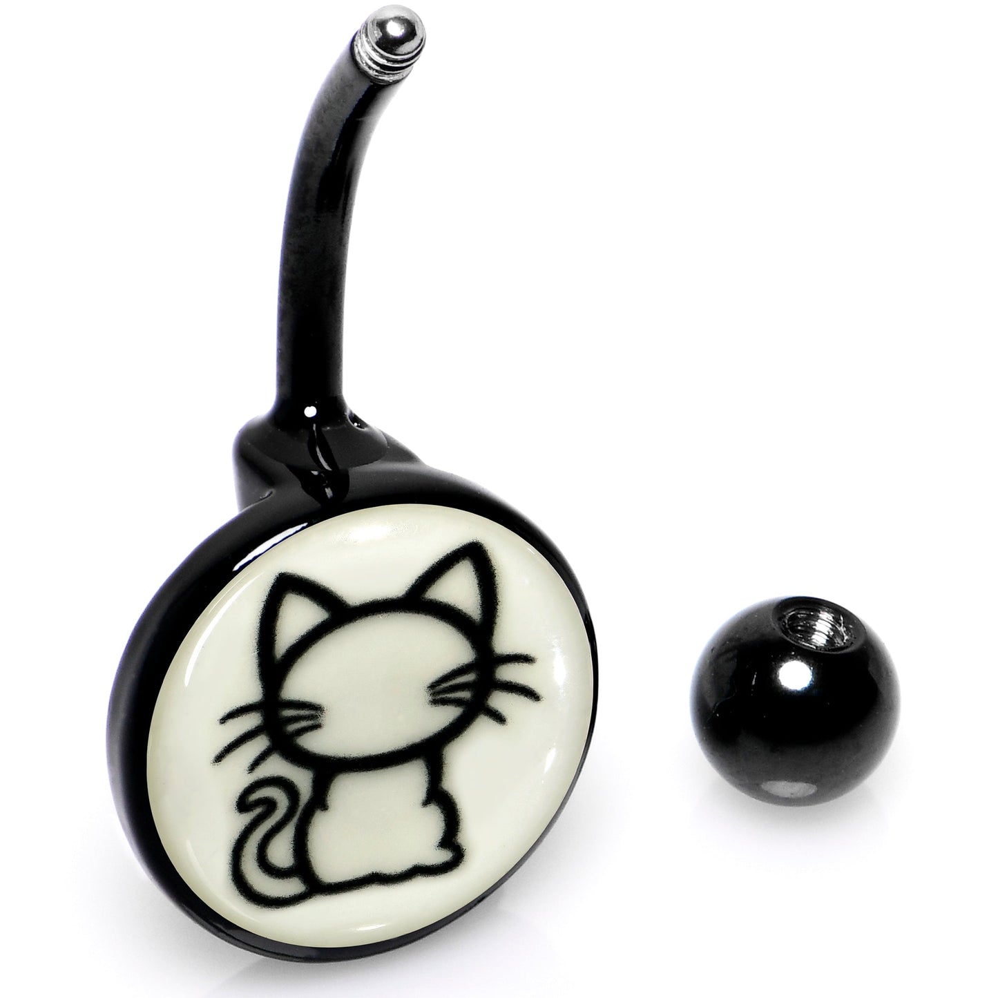 Black Anodized Glow in the Dark Kitty Cat Belly Ring by Onyx O