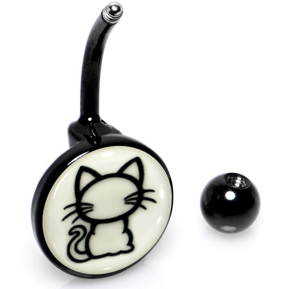 Black Anodized Glow in the Dark Kitty Cat Belly Ring by Onyx O
