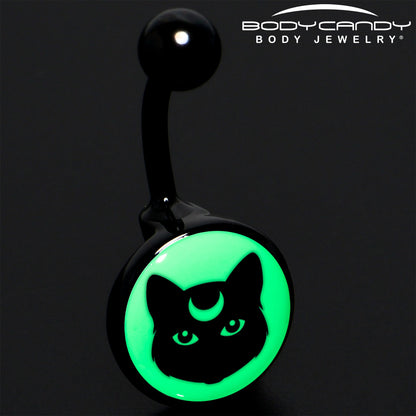 Glow in the Dark Mystic Kitty Cat Belly Ring by Onyx O