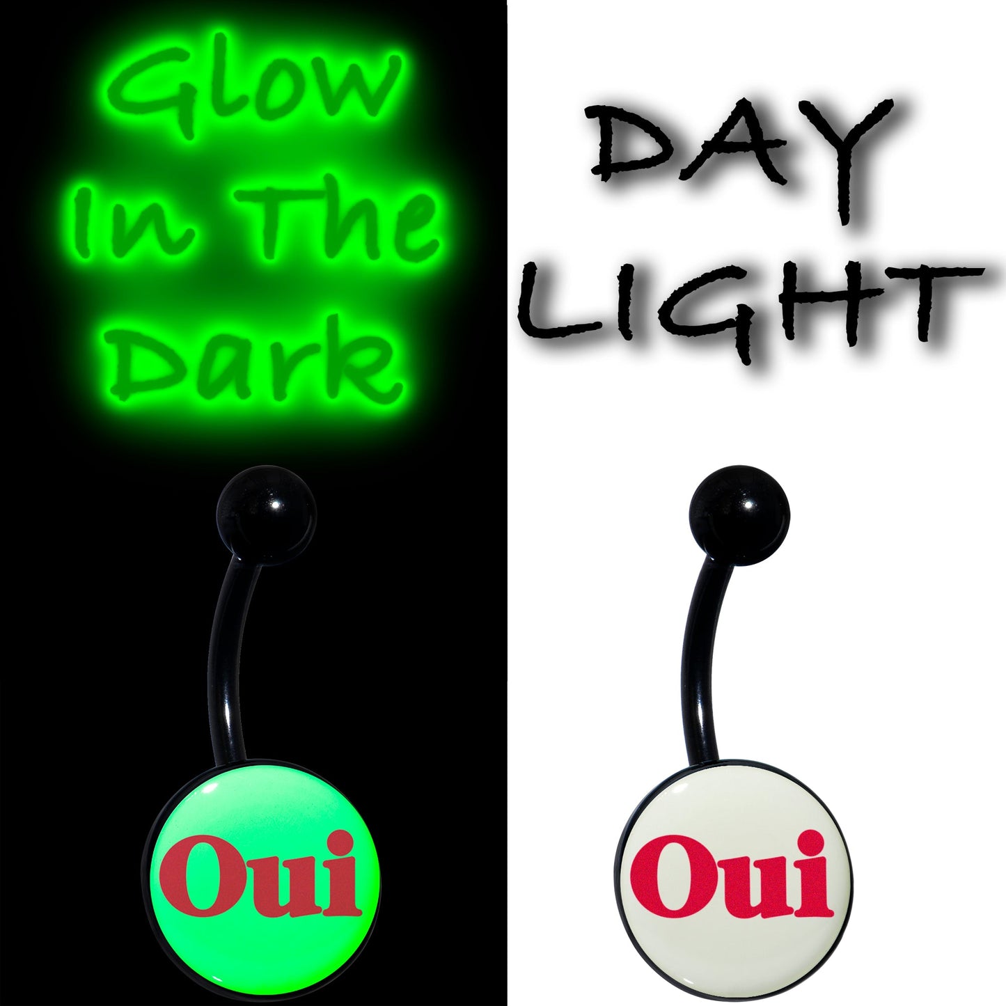 Black Anodized Glow in the Dark OUI Belly Ring by Onyx O