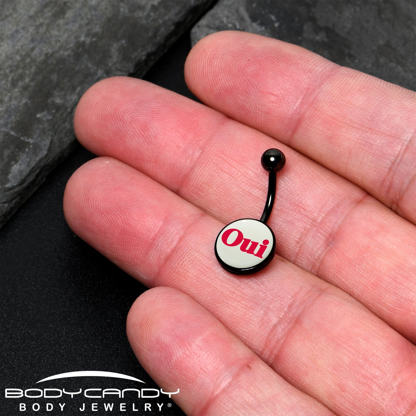 Black Anodized Glow in the Dark OUI Belly Ring by Onyx O