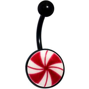 Black Glow in the Dark Holiday Peppermint Candy Belly Ring by Onyx O