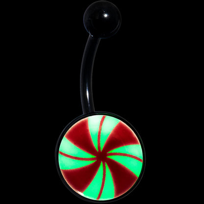 Black Glow in the Dark Holiday Peppermint Candy Belly Ring by Onyx O