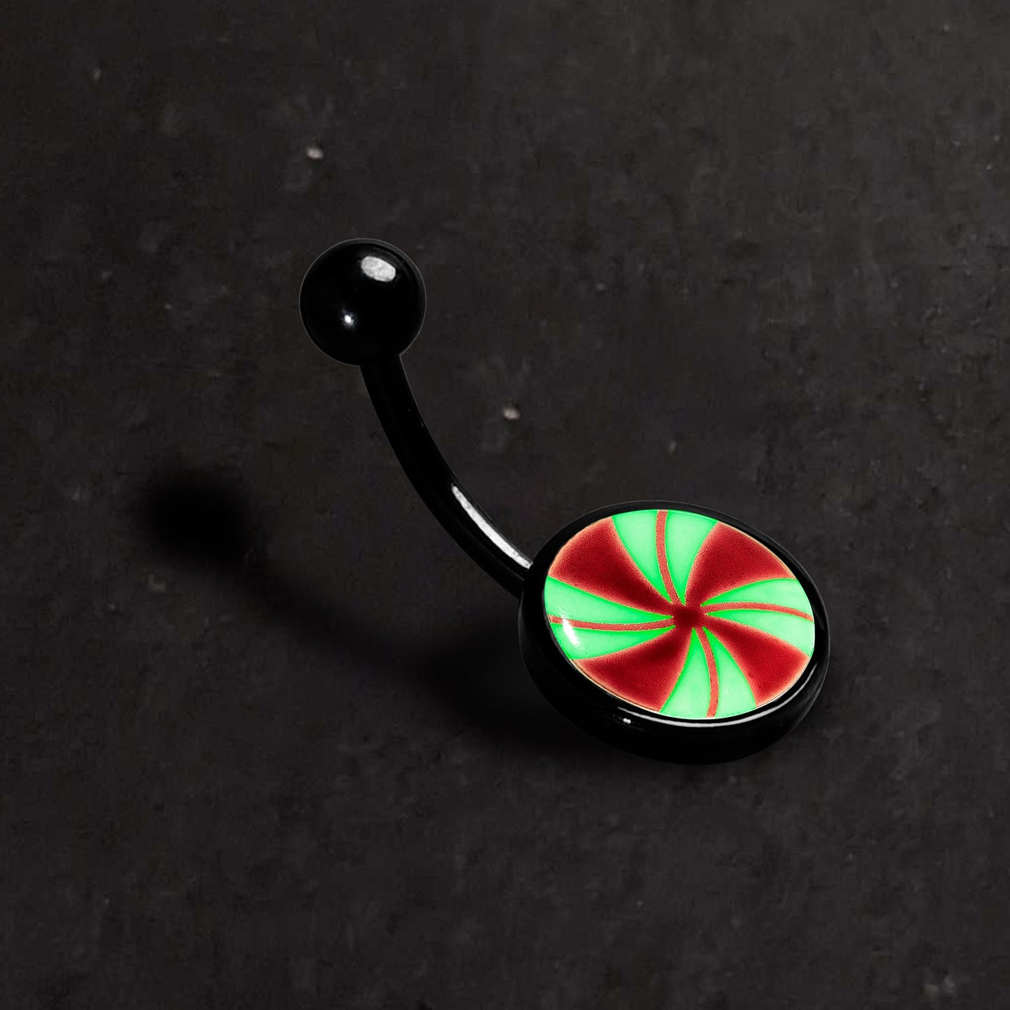 Black Glow in the Dark Holiday Peppermint Candy Belly Ring by Onyx O
