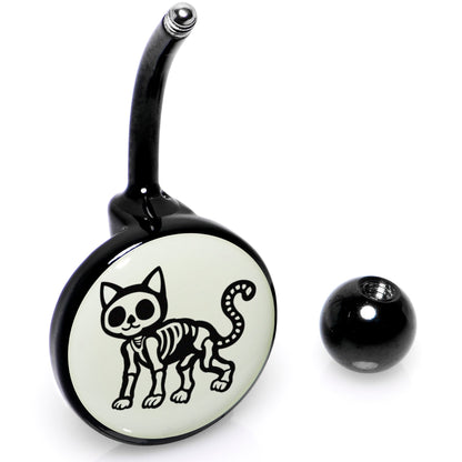Black Anodized Glow in the Dark Skeleton Kitty Cat Belly Ring by Onyx O