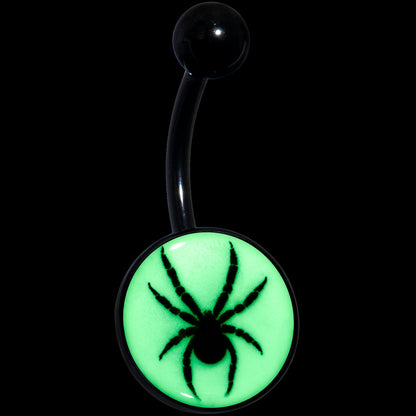 Black Glow in the Dark Black Widow Spider Belly Ring by Onyx O