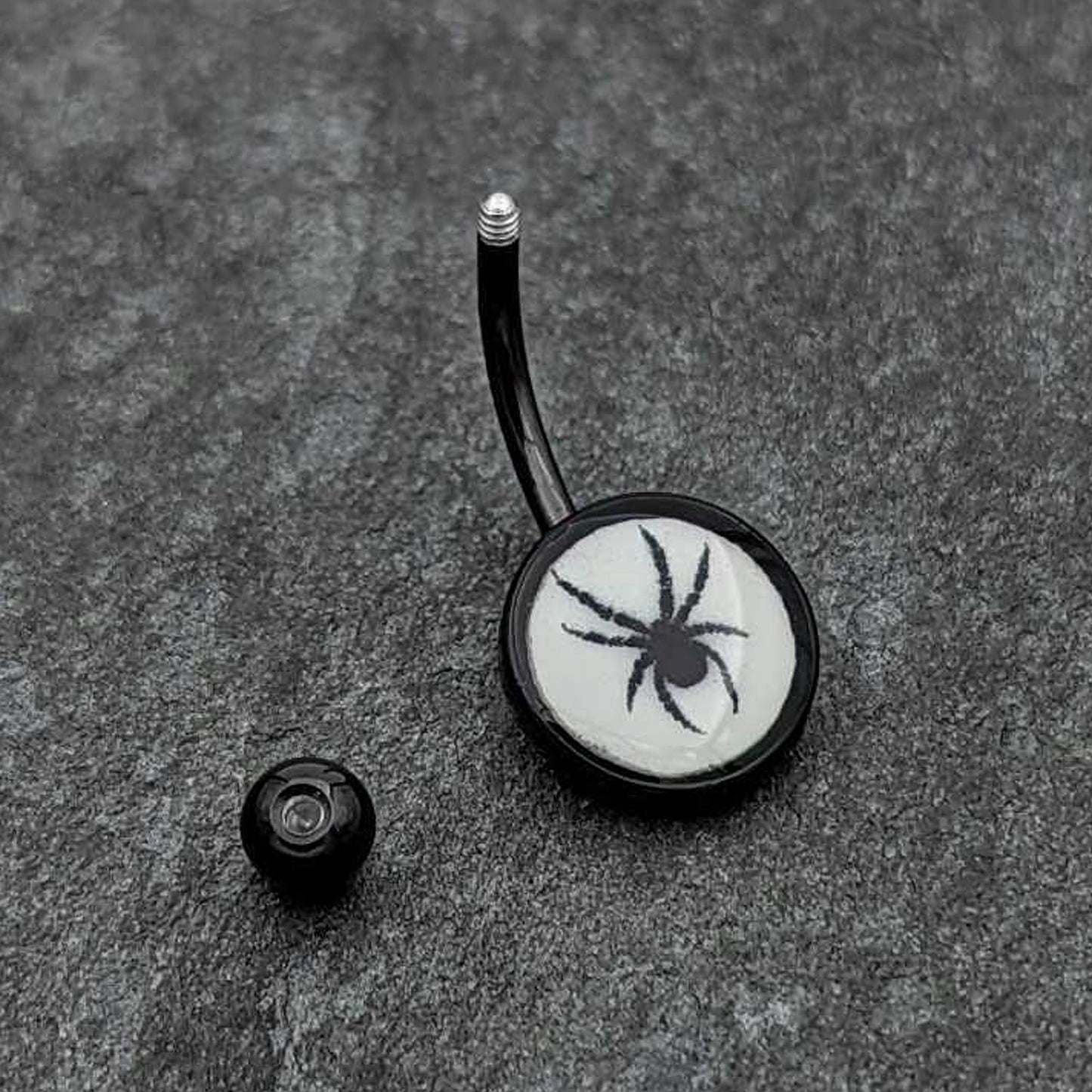 Black Glow in the Dark Black Widow Spider Belly Ring by Onyx O