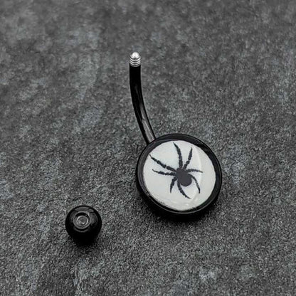 Black Glow in the Dark Black Widow Spider Belly Ring by Onyx O