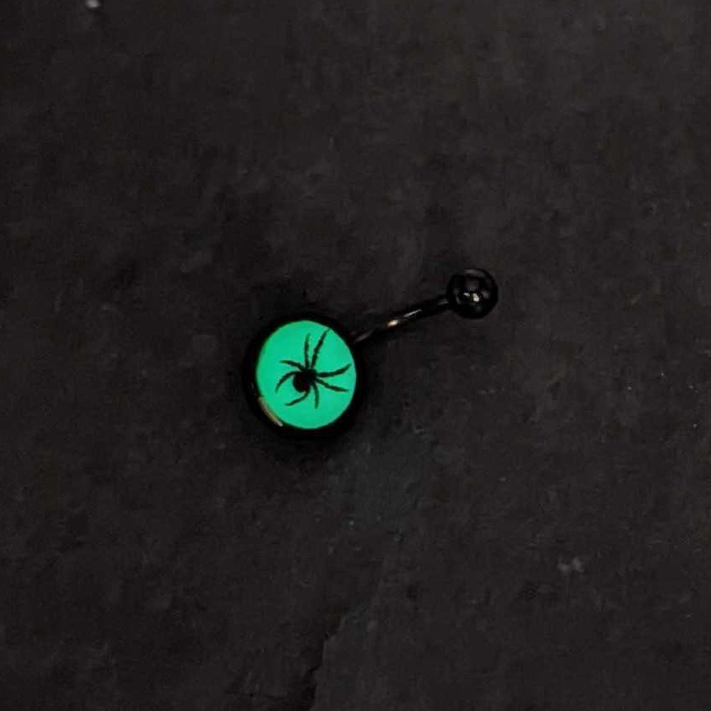 Black Glow in the Dark Black Widow Spider Belly Ring by Onyx O