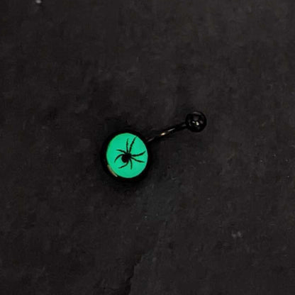 Black Glow in the Dark Black Widow Spider Belly Ring by Onyx O