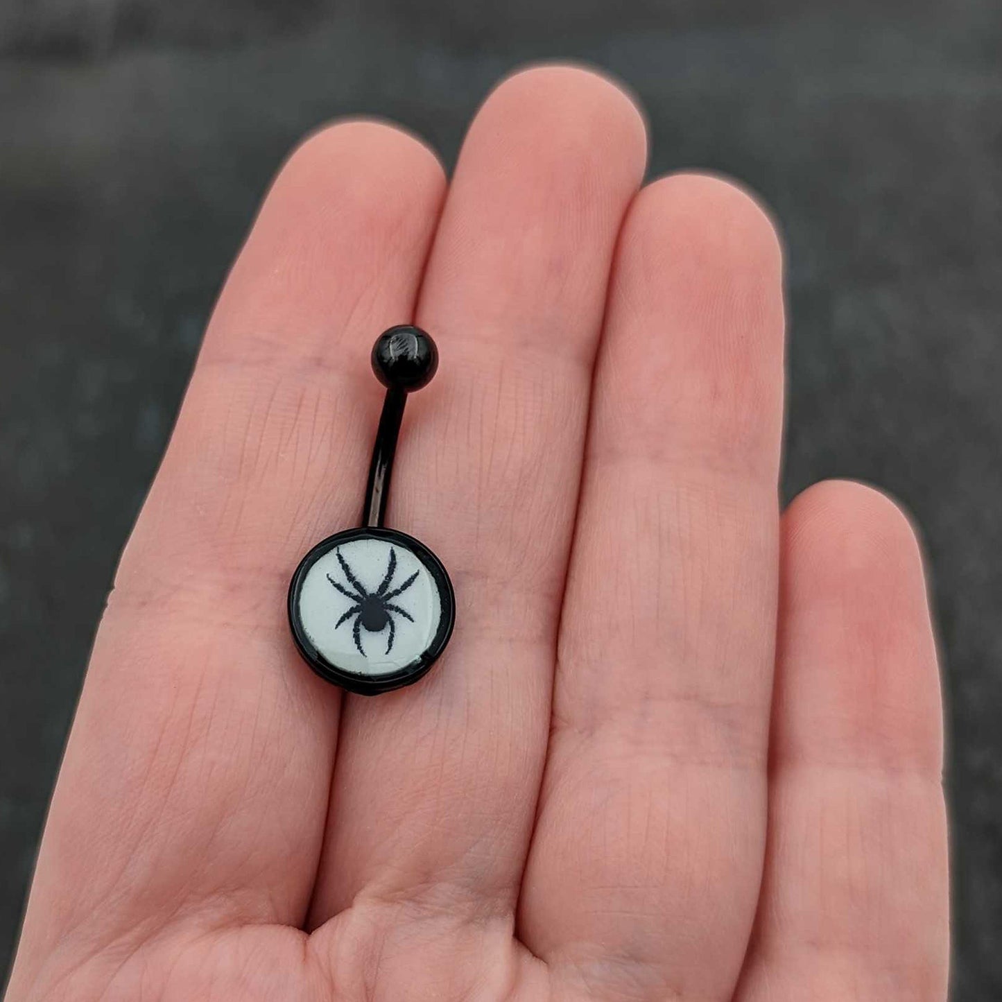 Black Glow in the Dark Black Widow Spider Belly Ring by Onyx O