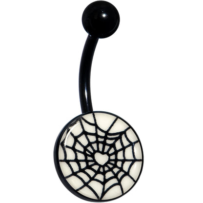 Black Glow in the Dark Heart Spider Web Belly Ring by Onyx O