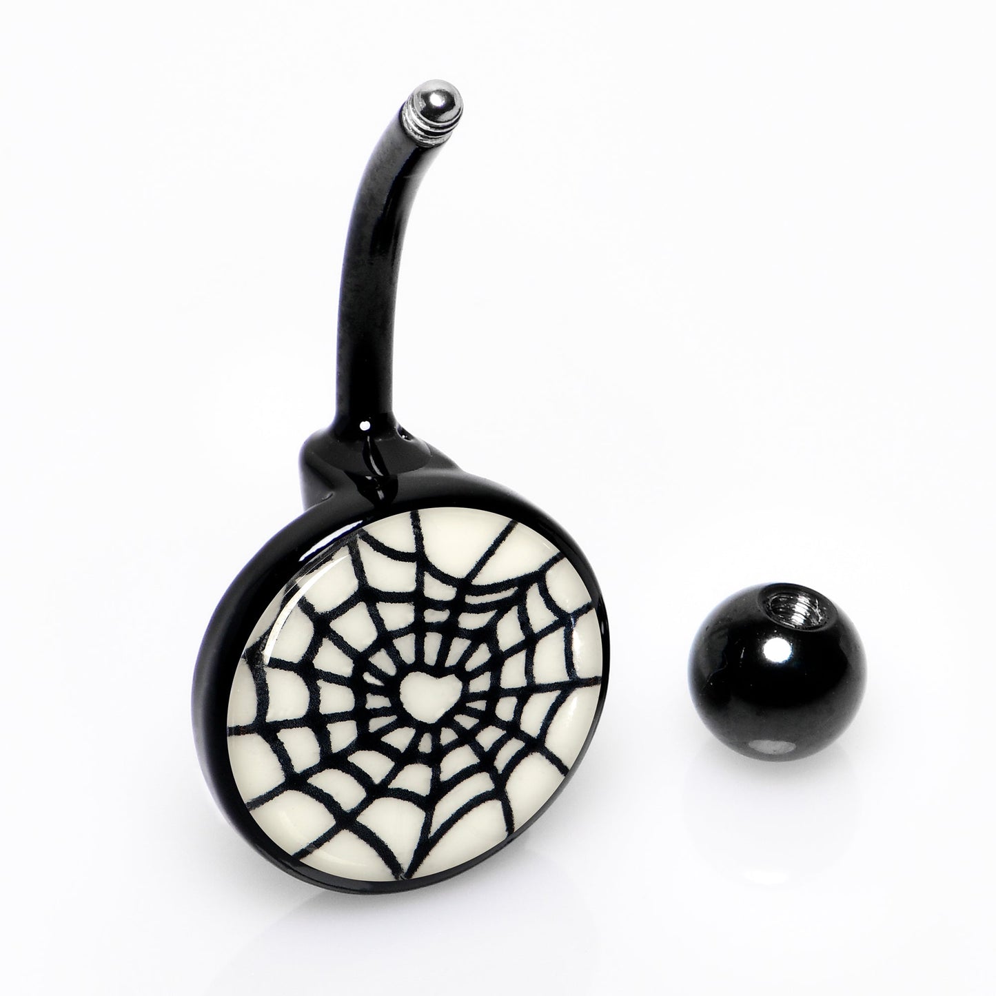 Black Glow in the Dark Heart Spider Web Belly Ring by Onyx O