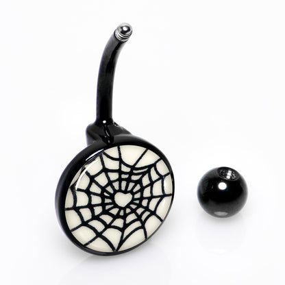 Black Glow in the Dark Heart Spider Web Belly Ring by Onyx O