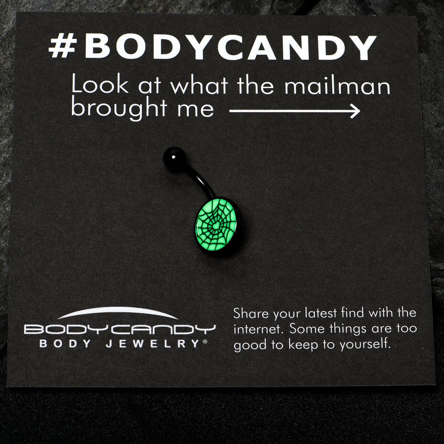Black Glow in the Dark Heart Spider Web Belly Ring by Onyx O