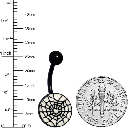 Black Glow in the Dark Heart Spider Web Belly Ring by Onyx O