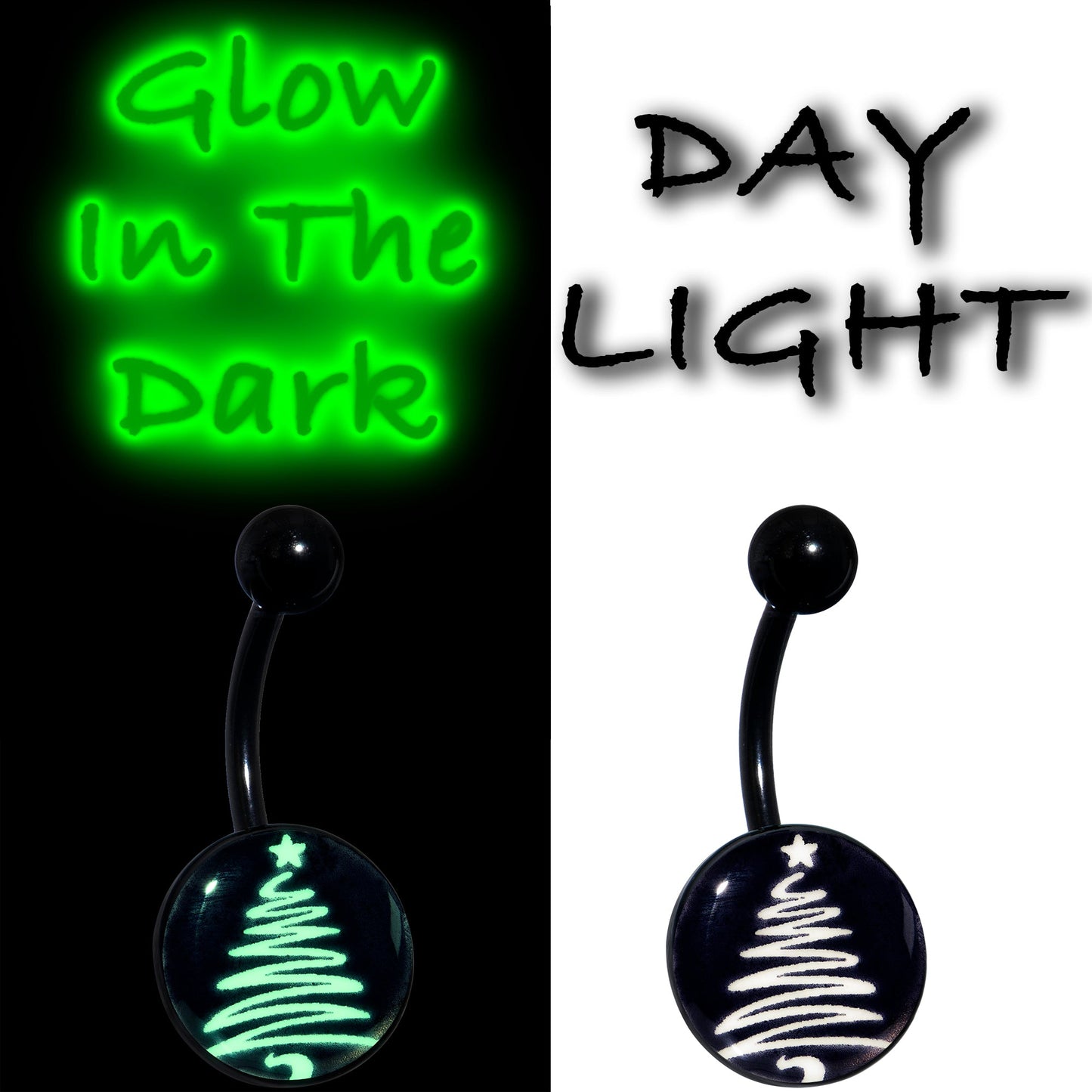 Black Glow in the Dark Holiday Christmas Tree Belly Ring by Onyx O