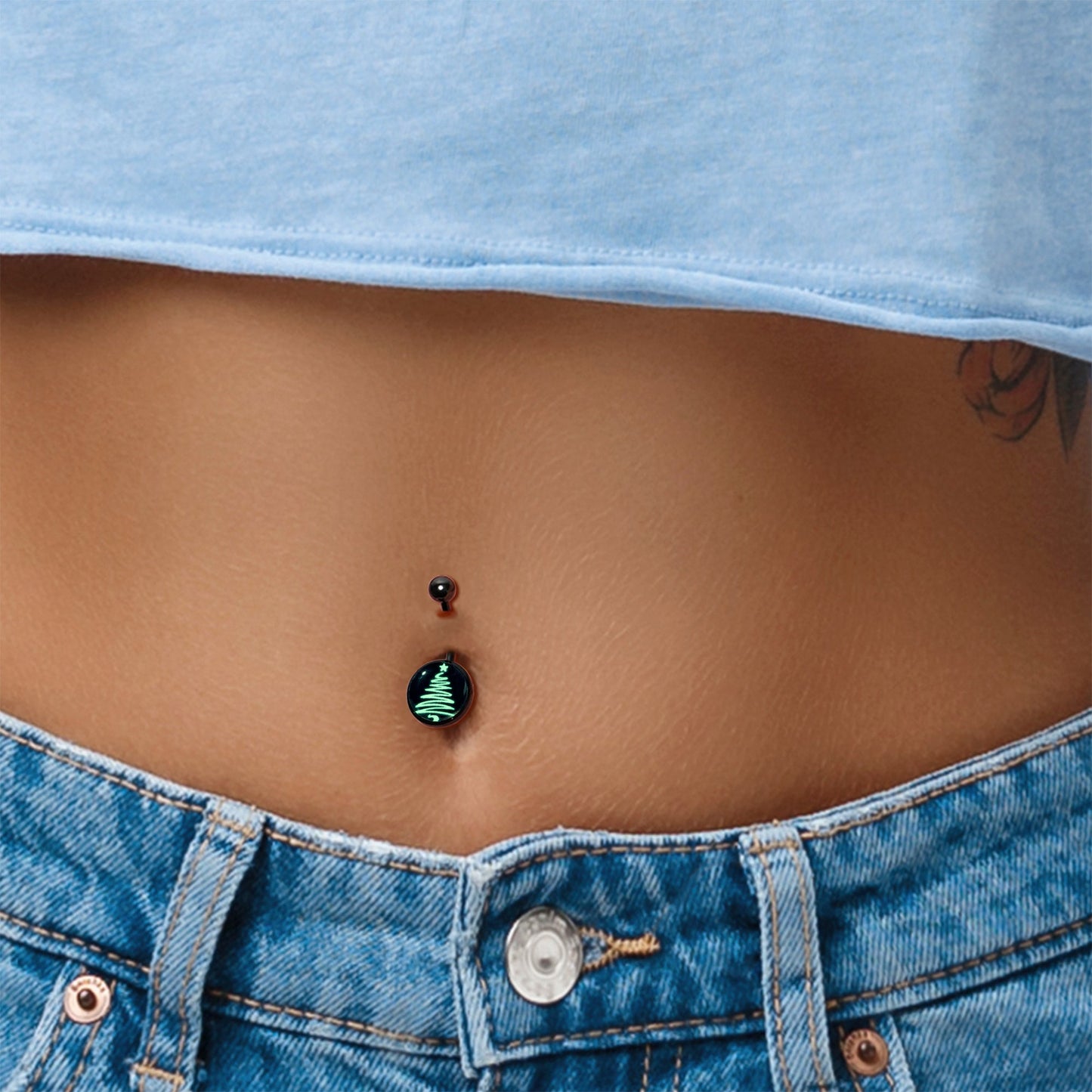 Black Glow in the Dark Holiday Christmas Tree Belly Ring by Onyx O
