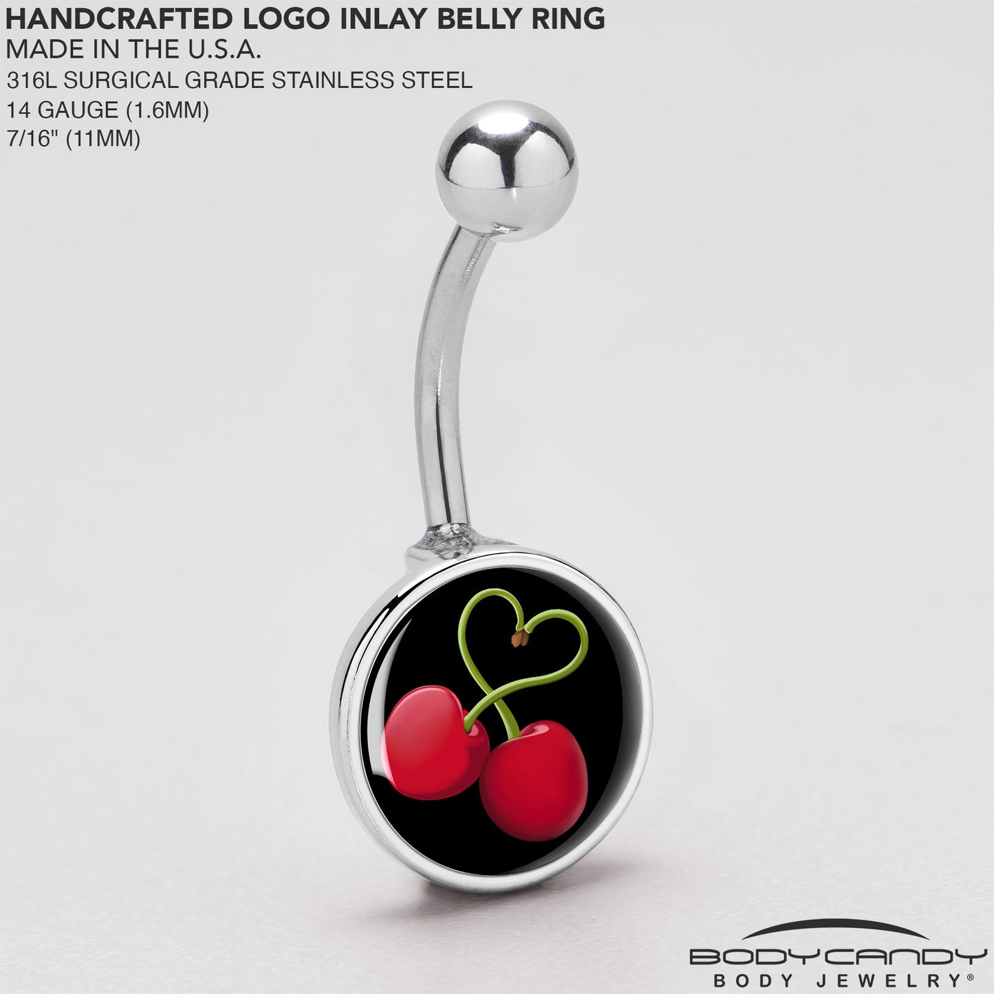 Cherry Heart Belly Ring by Onyx O