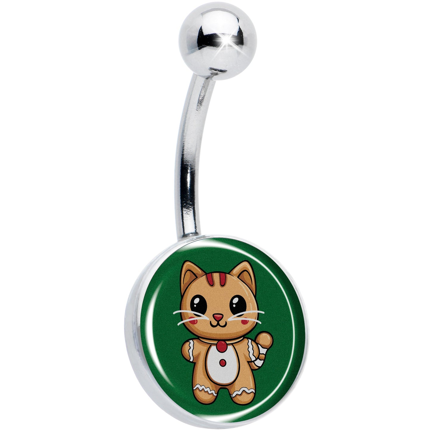 Christmas Holiday Gingerbread Kitty Cat Belly Ring by Onyx O