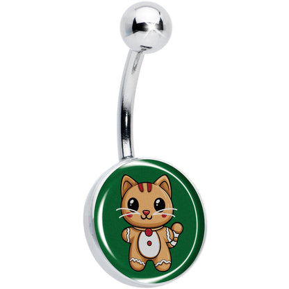 Christmas Holiday Gingerbread Kitty Cat Belly Ring by Onyx O