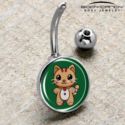 Christmas Holiday Gingerbread Kitty Cat Belly Ring by Onyx O