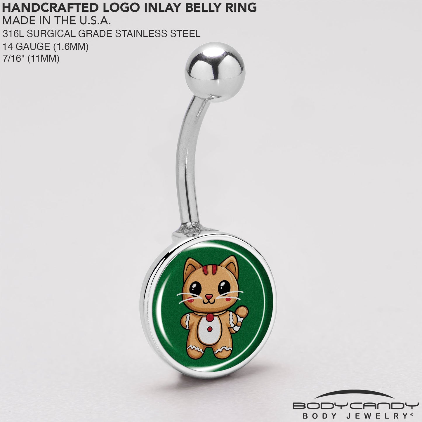 Christmas Holiday Gingerbread Kitty Cat Belly Ring by Onyx O