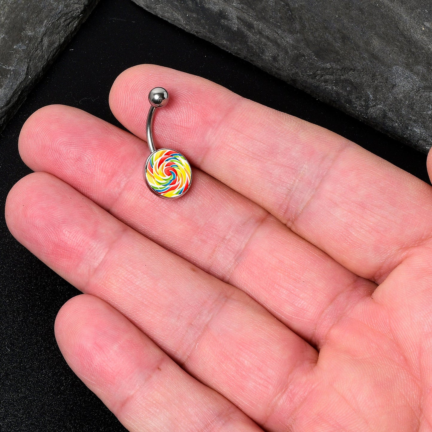 Rainbow Swirl Lollipop Belly Ring by Onyx O