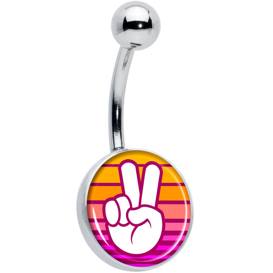 Retro Stripes Peace Sign Fingers Belly Ring by Onyx O