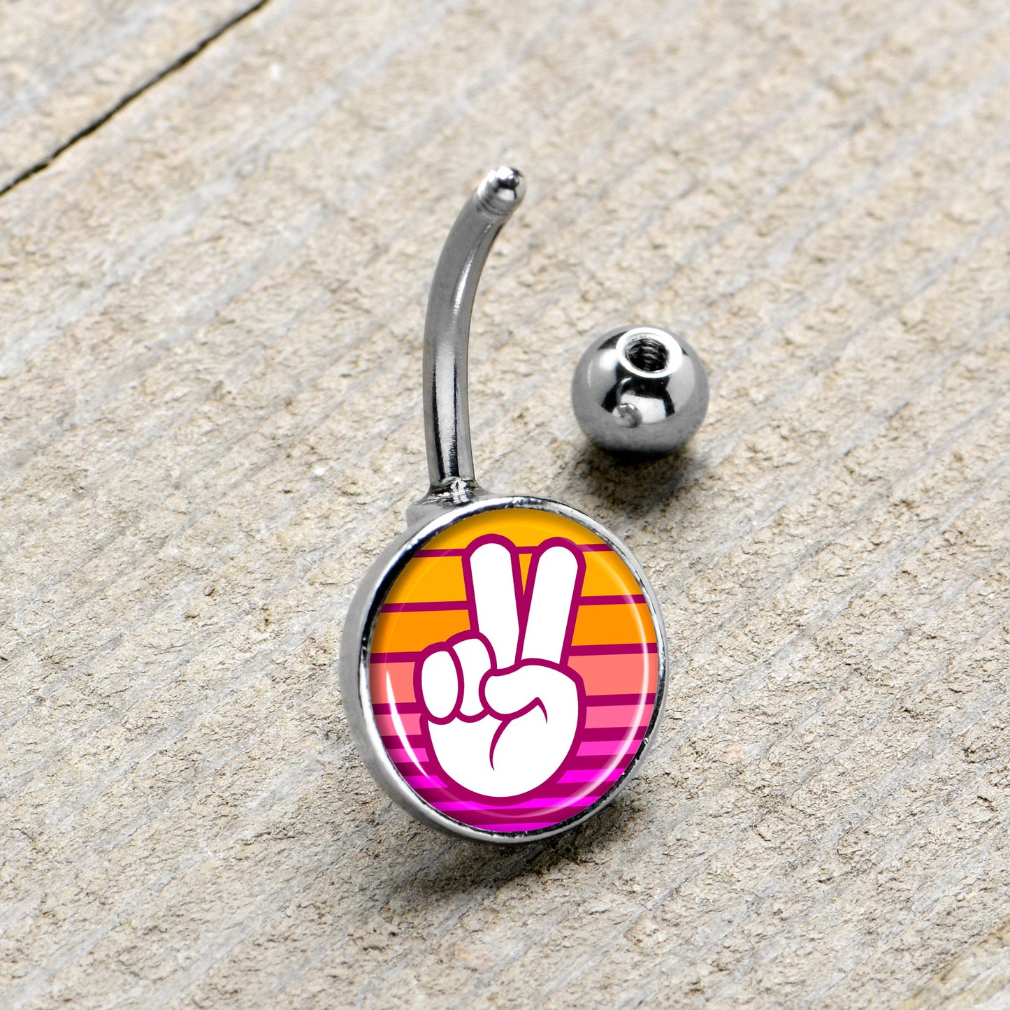Retro Stripes Peace Sign Fingers Belly Ring by Onyx O