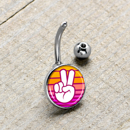 Retro Stripes Peace Sign Fingers Belly Ring by Onyx O
