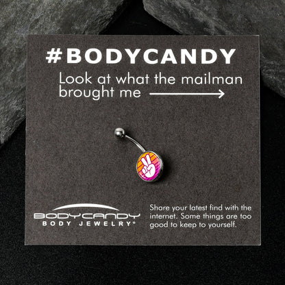 Retro Stripes Peace Sign Fingers Belly Ring by Onyx O