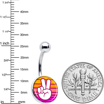 Retro Stripes Peace Sign Fingers Belly Ring by Onyx O