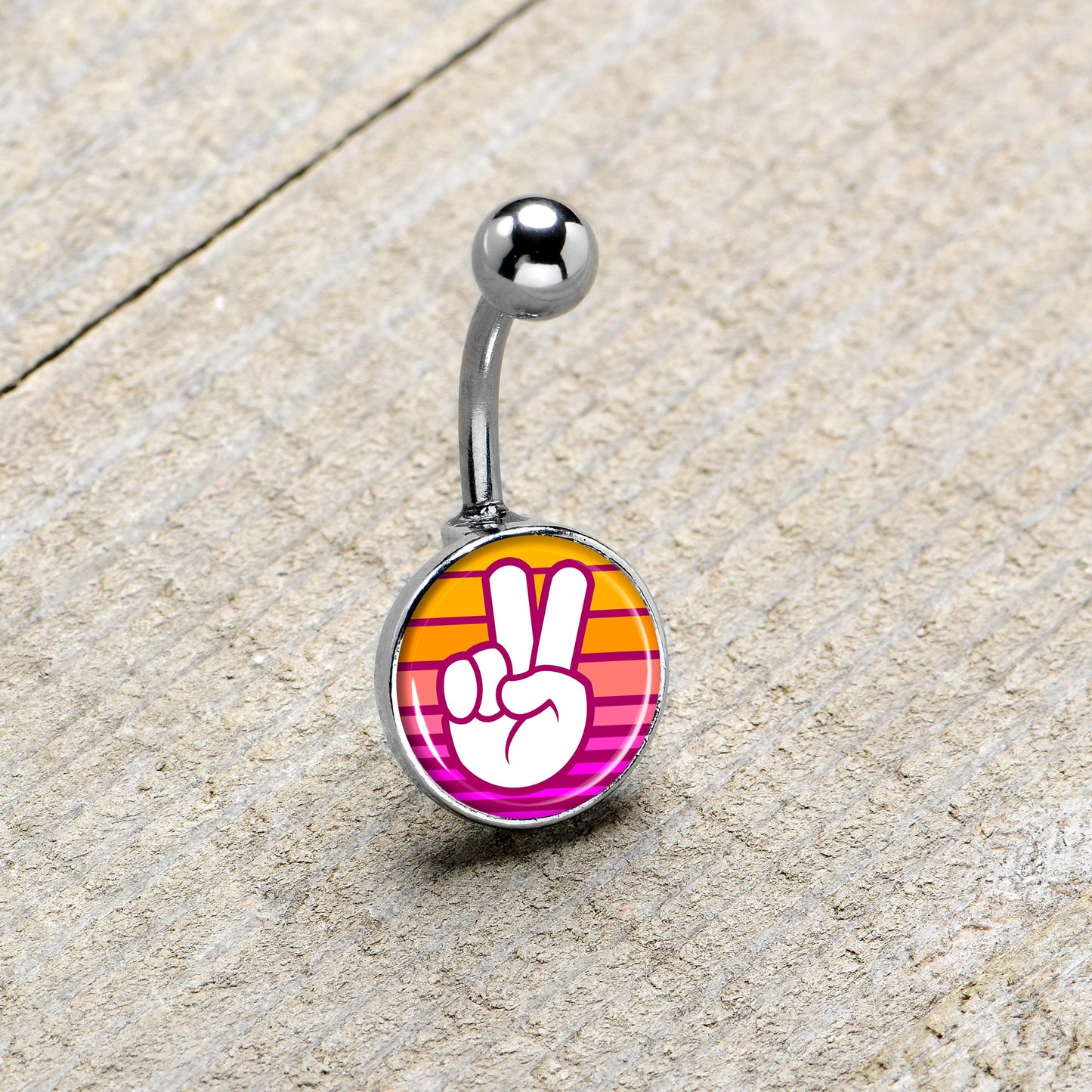Retro Stripes Peace Sign Fingers Belly Ring by Onyx O
