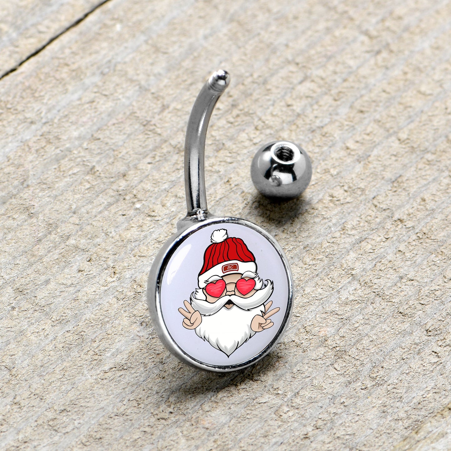 Christmas Peace Love Santa Belly Ring by Onyx O