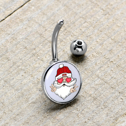 Christmas Peace Love Santa Belly Ring by Onyx O