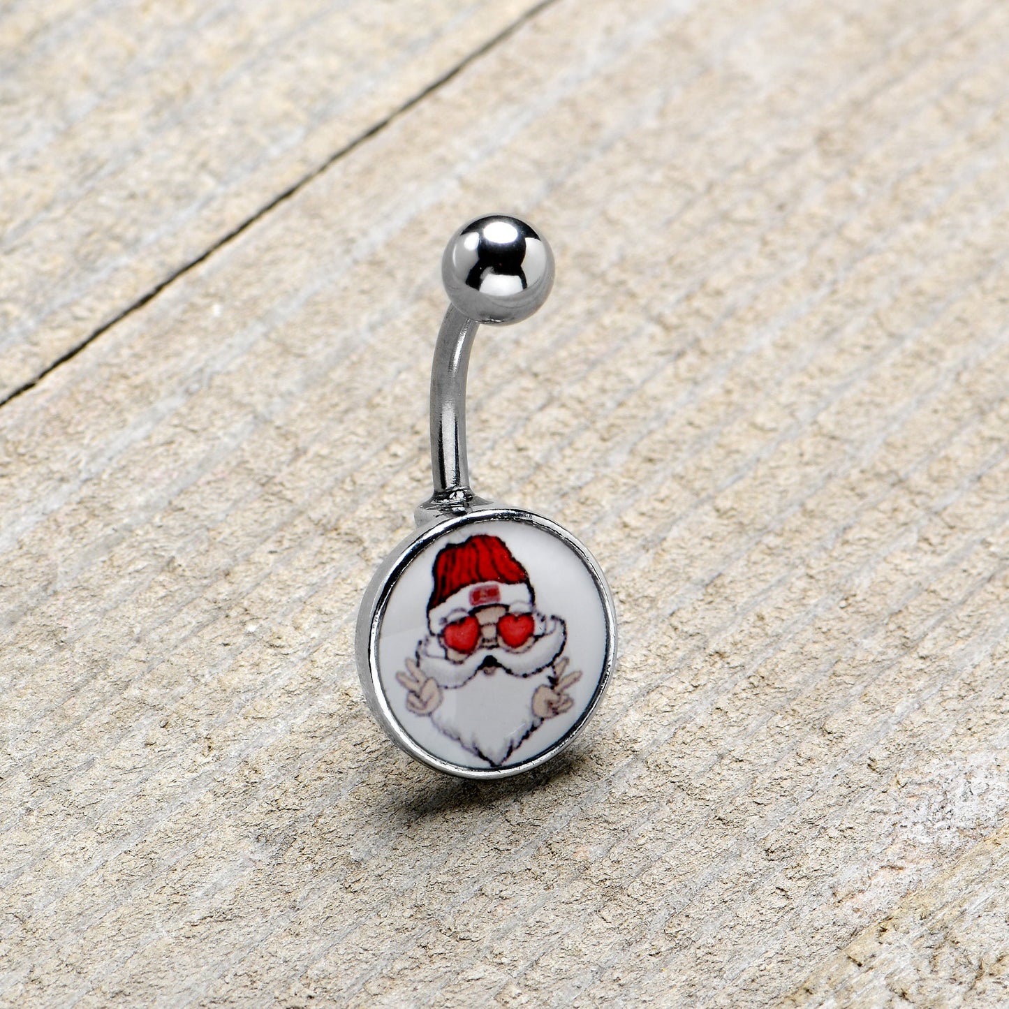 Christmas Peace Love Santa Belly Ring by Onyx O