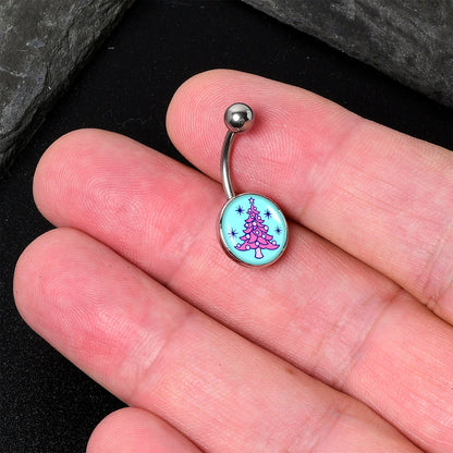 Pastel Christmas Tree Holiday Belly Ring by Onyx O