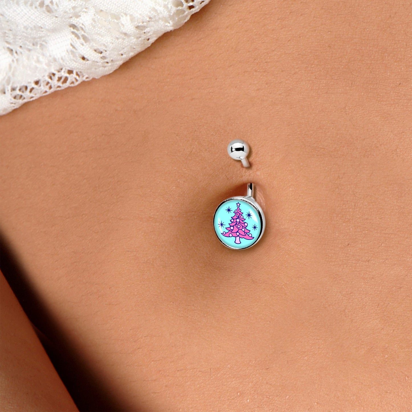 Pastel Christmas Tree Holiday Belly Ring by Onyx O