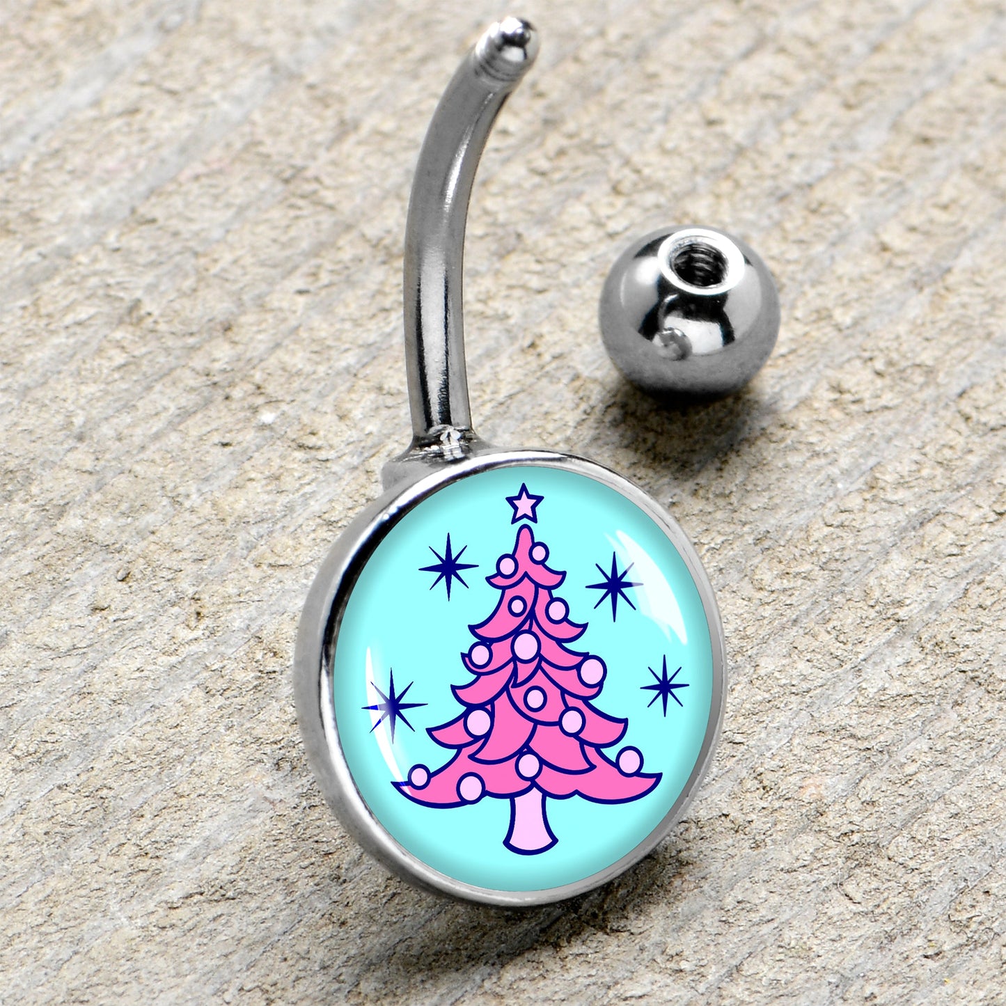 Pastel Christmas Tree Holiday Belly Ring by Onyx O
