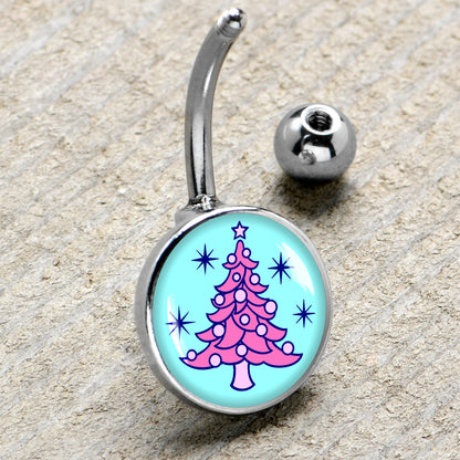 Pastel Christmas Tree Holiday Belly Ring by Onyx O