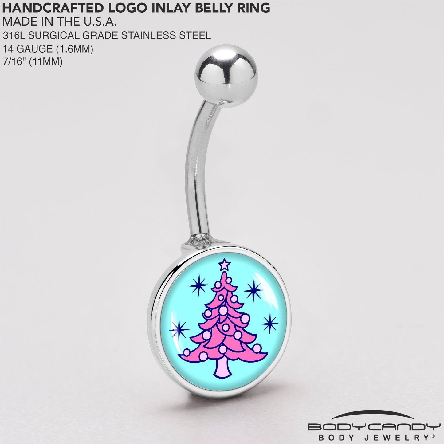 Pastel Christmas Tree Holiday Belly Ring by Onyx O