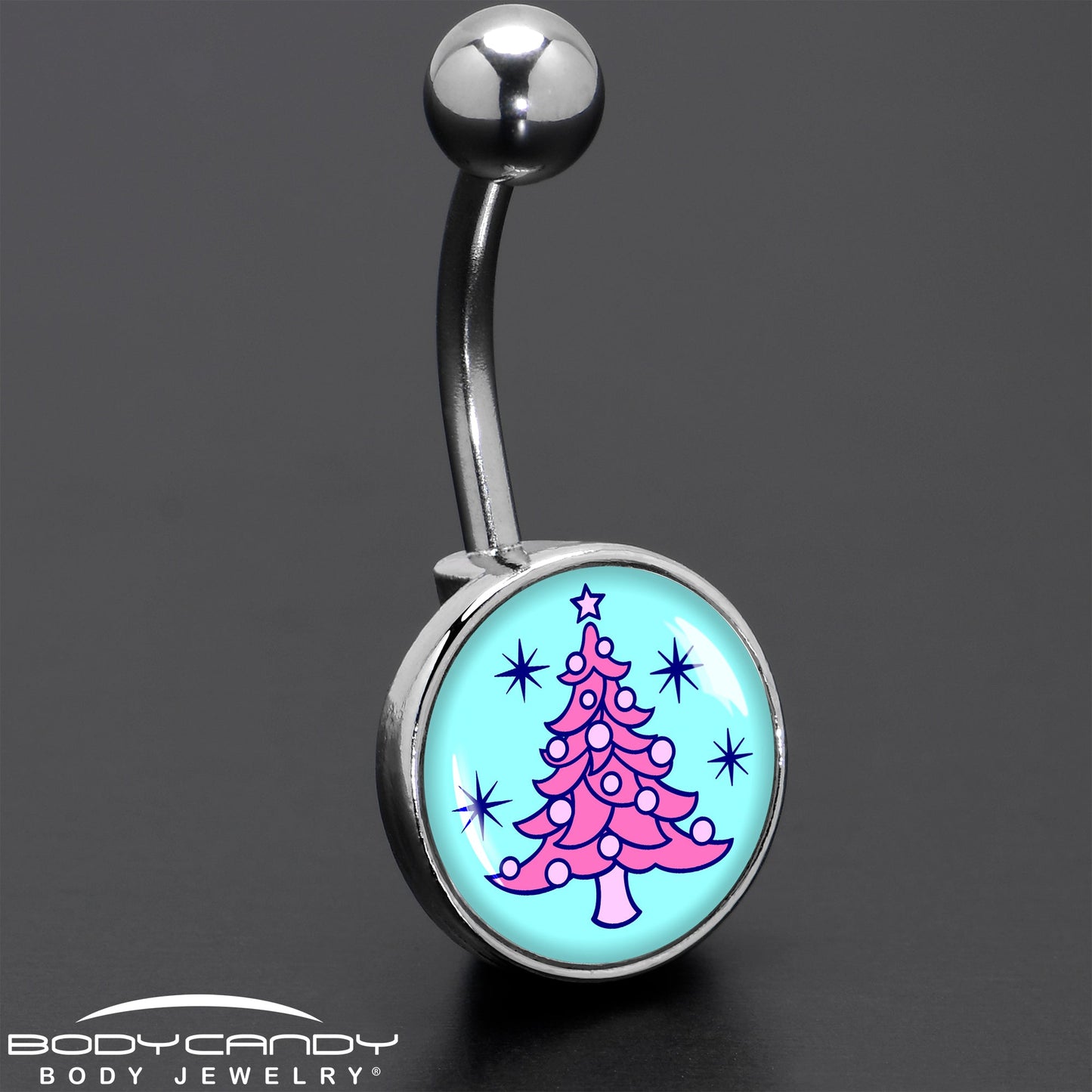 Pastel Christmas Tree Holiday Belly Ring by Onyx O