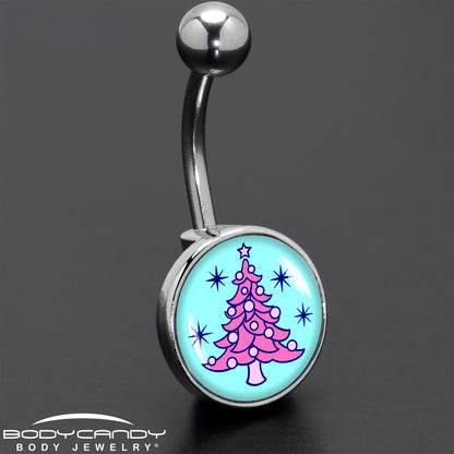 Pastel Christmas Tree Holiday Belly Ring by Onyx O